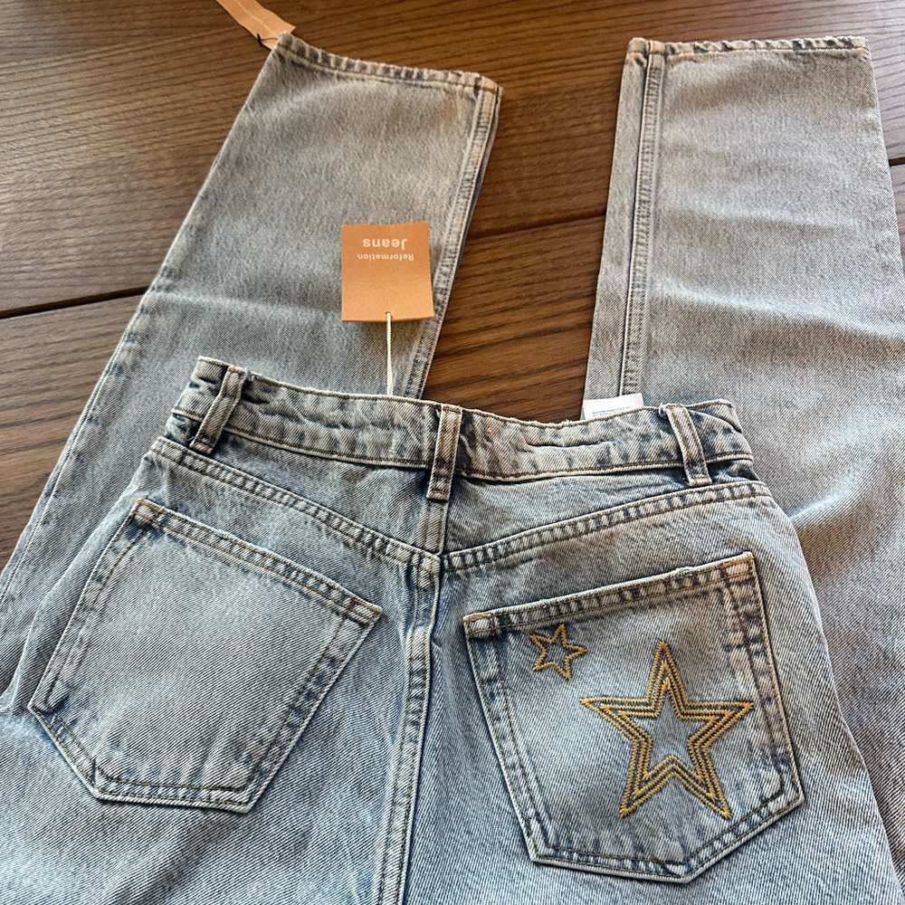 NWT Reformation Cynthia High Rise Star Embroidered Jeans - Size 25